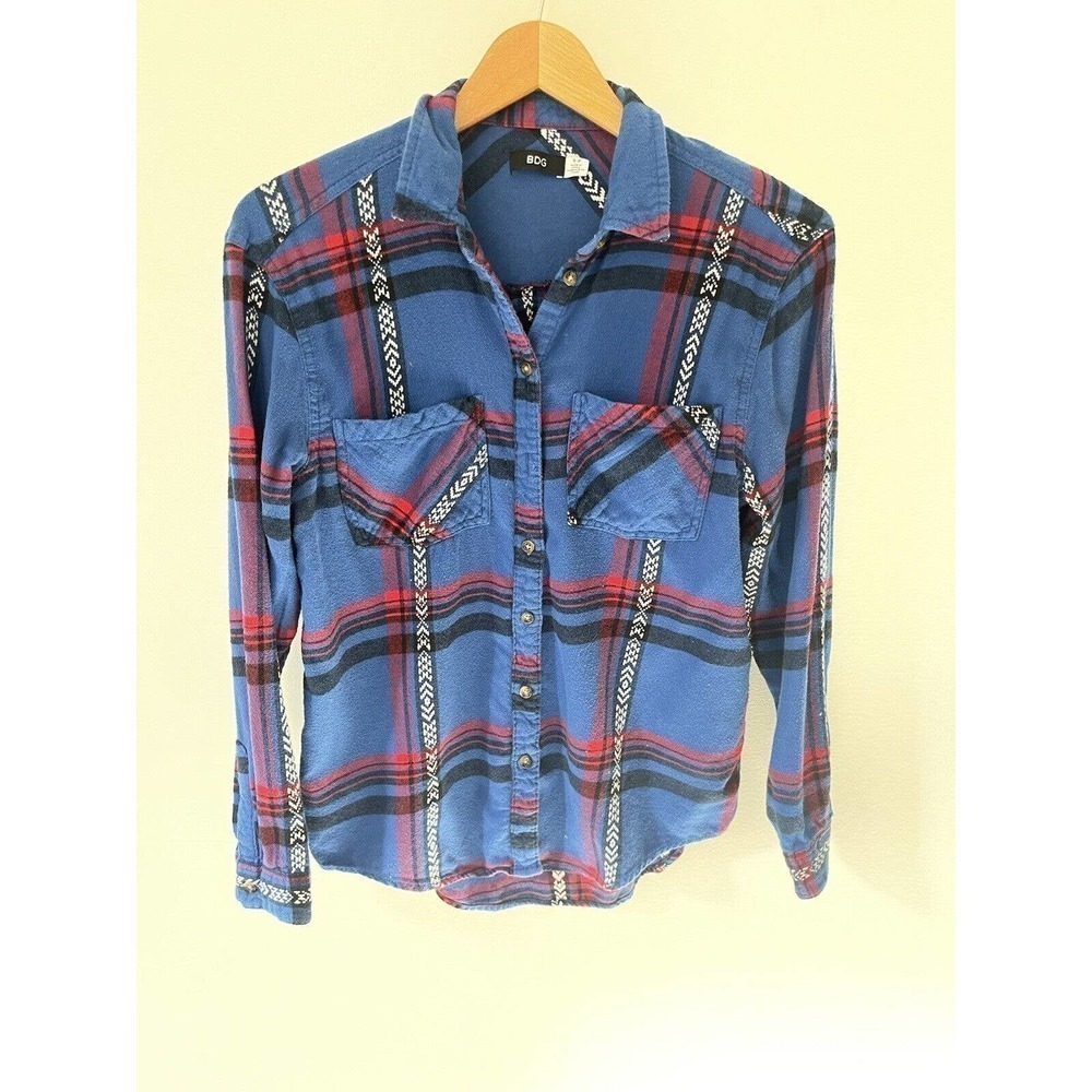 BDG Urban Outfitters Top Womens S/P Shirt Blue Red Plaid Long Sleeve Button Up